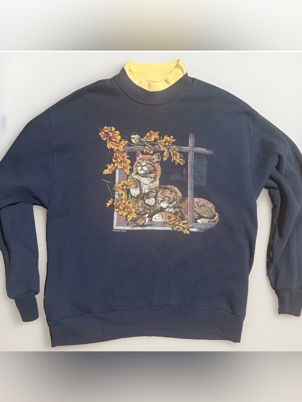 Vintage cat 🐱 kitten crewneck sweatshirt sz large grandmacore cottage granny